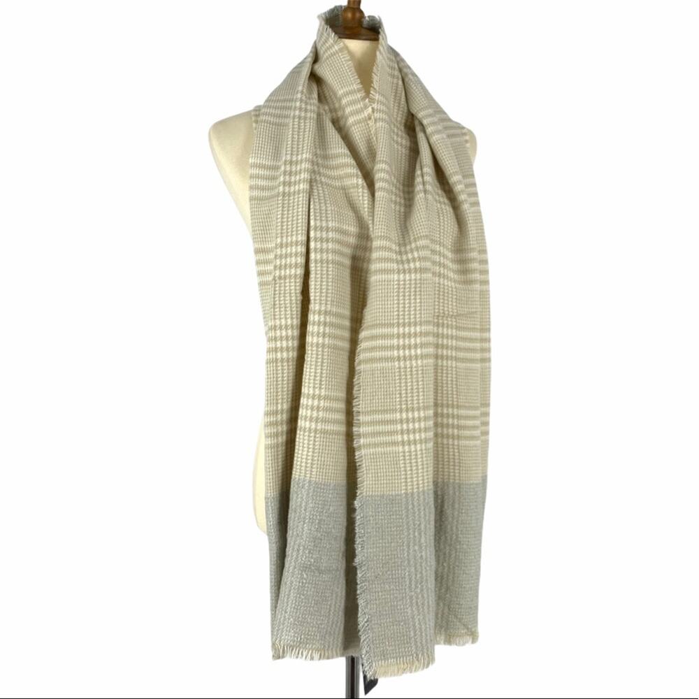 INC Plaid‎ Tan And Grey Scarf Wrap One Size